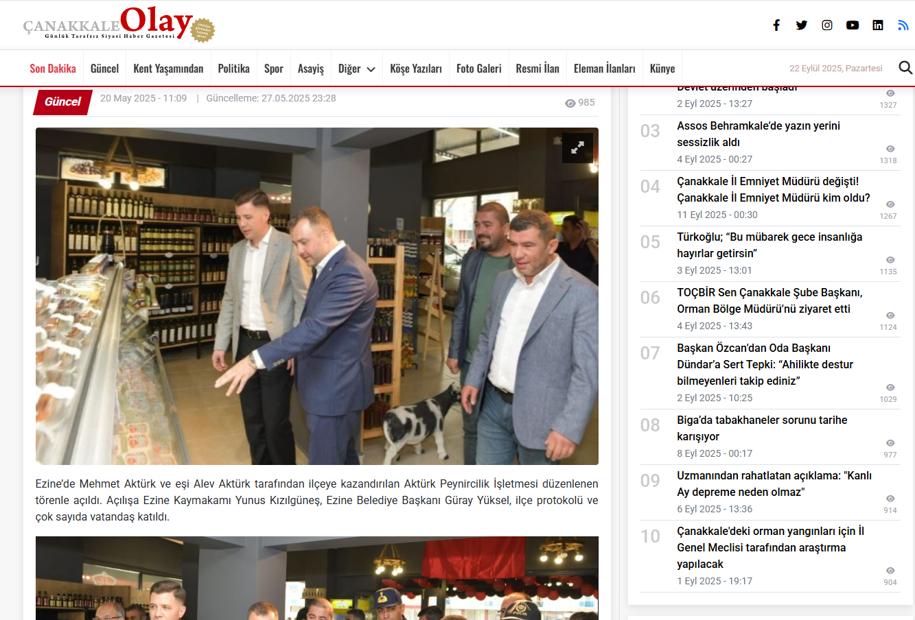 Çanakkale Olay’da Aktürk Peynircilik