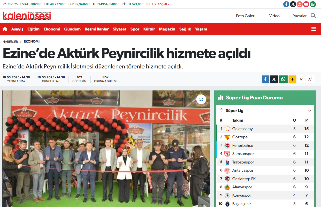 Kalenin Sesi Haber Sitesi da Aktürk Peynircilik’e Yer verdi.